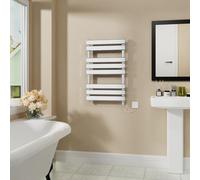 Warmehaus Electric Flat Panel Heated Towel Rail Chrome 800x500mm 400W | Prefilled, Bathroom Ladder Radiator Warmer, Electric Towel Radiator, Wall Mounted, Mild Steel, Energy Efficient