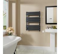 Warmehaus Electric Flat Panel Heated Towel Rail Sand Grey 800x600mm 400W | Prefilled, Bathroom Ladder Radiator Warmer, Electric Towel Radiator, Wall Mounted, Mild Steel, Energy Efficient