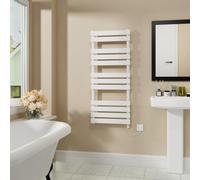 Warmehaus Electric Flat Panel Heated Towel Rail White 1200x500mm 600W | Prefilled, Bathroom Ladder Radiator Warmer, Electric Towel Radiator, Wall Mounted, Mild Steel, Energy Efficient