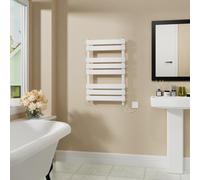 Warmehaus Electric Flat Panel Heated Towel Rail White 800x500mm 400W | Prefilled, Bathroom Ladder Radiator Warmer, Electric Towel Radiator, Wall Mounted, Mild Steel, Energy Efficient