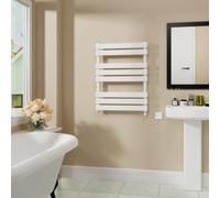Warmehaus Electric Flat Panel Heated Towel Rail White 800x600mm 400W | Prefilled, Bathroom Ladder Radiator Warmer, Electric Towel Radiator, Wall Mounted, Mild Steel, Energy Efficient
