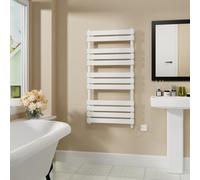 Warmehaus Electric Flat Panel Heated Towel Rail White Bathroom Ladder Radiator Warmer 1200x600mm 600W