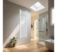 Warmehaus Electric Heated Towel Rail 500W White Straight 1200x450mm | Pre-Filled, Stylish Ladder Towel Radiator, Wall Mounted, Mild Steel, Durable Finish