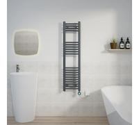 Warmehaus Electric Heated Towel Rail Curved Anthracite Thermostatic Bathroom Towel Radiator with Timer - 1200x300mm 600W