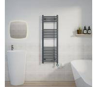 Warmehaus Electric Heated Towel Rail Curved Anthracite Thermostatic Bathroom Towel Radiator with Timer - 1200x400mm 600W