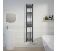 Warmehaus Electric Heated Towel Rail Curved Anthracite Thermostatic Bathroom Towel Radiator with Timer - 1600x300mm 800W