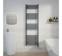 Warmehaus Electric Heated Towel Rail Curved Anthracite Thermostatic Bathroom Towel Radiator with Timer - 1600x500mm 800W