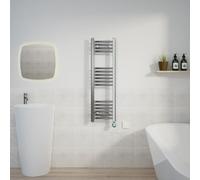 Warmehaus Electric Heated Towel Rail Curved Chrome Thermostatic Bathroom Towel Radiator with Timer - 1000x300mm