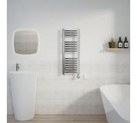 Warmehaus Electric Heated Towel Rail Curved Chrome Thermostatic Bathroom Towel Radiator with Timer - 800x300mm