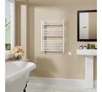 Warmehaus Electric Heated Towel Rail Curved White 800x600mm - 400W | Prefilled, Bathroom Towel Radiator, Towel Warmer, Wall Mounted, Mild Steel, Energy Efficient