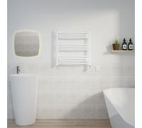Warmehaus Electric Heated Towel Rail Curved White Thermostatic Bathroom Towel Radiator with Timer - 600x600mm 400W