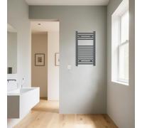 Warmehaus Electric Heated Towel Rail Straight Anthracite 700x400mm 300W | Wall Mounted Bathroom Towel Radiator, Mild Steel