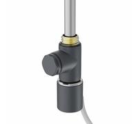 Warmehaus Electric Heating Element Dual Fuel + Anthracite Cover Cap + Anthracite T Piece with End Plug for Heated Towel Rail Warmer Bathroom Radiators 800W