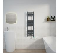Warmehaus Electric Thermostatic Towel Radiators Straight Grey 1000x300mm | Timer, Prefilled, LCD Display, Child Lock, Dual Fuel, Mild Steel, Wall Mounted, Bathroom Ladder Towel Warmer