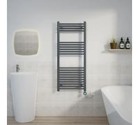 Warmehaus Electric Thermostatic Towel Radiators Straight Grey 1200x500mm | Timer, Prefilled, LCD Display, Child Lock, Dual Fuel, Mild Steel, Wall Mounted, Bathroom Ladder Towel Warmer