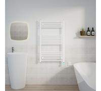 Warmehaus Electric Thermostatic Towel Radiators Straight White 1000x600mm | Prefilled, Timer, LCD Display, Child Lock, Dual Fuel, Mild Steel, Wall Mounted, Bathroom Ladder Towel Warmer