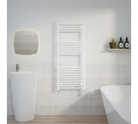 Warmehaus Electric Thermostatic Towel Radiators Straight White 1200x500mm | Prefilled, Timer, LCD Display, Child Lock, Dual Fuel, Mild Steel, Wall Mounted, Bathroom Ladder Towel Warmer