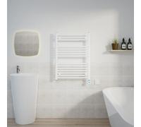 Warmehaus Electric Thermostatic Towel Radiators Straight White 800x600mm | Prefilled, Timer, LCD Display, Child Lock, Dual Fuel, Mild Steel, Wall Mounted, Bathroom Ladder Towel Warmer