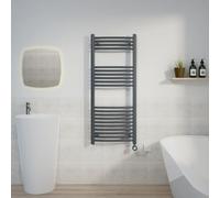 Warmehaus Electric Towel Rail Curved Grey Thermostatic Timer 1200x500mm | 4 Timer Settings, LCD Display, Child Lock, T Piece, Prefilled, Ladder Style, Towel Warmer Radiator for Bathrooms