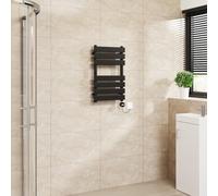 Warmehaus Flat Panel Electric Heated Towel Rail Touch Screen Timer Bathroom Radiator Prefilled Black 650x400mm 400W
