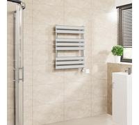 Warmehaus Flat Panel Electric Heated Towel Rail Touch Screen Timer Bathroom Radiator Prefilled Chrome 800x600mm 400W