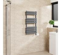 Warmehaus Flat Panel Electric Heated Towel Rail Touch Screen Timer Bathroom Radiator Prefilled Sand Grey 950x500mm 400W