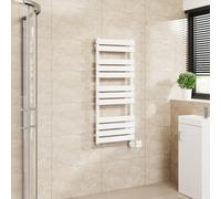Warmehaus Flat Panel Electric Heated Towel Rail Touch Screen Timer Bathroom Radiator Prefilled White 1200x500mm 600W