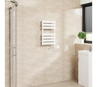 Warmehaus Flat Panel Electric Heated Towel Rail Touch Screen Timer Bathroom Radiator Prefilled White 650x400mm 400W