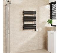 Warmehaus Flat Panel Electric Towel Rail Touch Screen Black 800x600mm | Timer, Thermostatic, Mild Steel, 3 Operating Modes, LCD Display, Dual Fuel, Bathroom Ladder Radiator, Prefilled