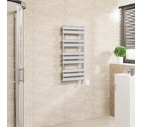 Warmehaus Flat Panel Electric Towel Rail Touch Screen Chrome 1000x450mm | Timer, Thermostatic, Mild Steel, 3 Operating Modes, LCD Display, Dual Fuel, Bathroom Ladder Radiator, Prefilled