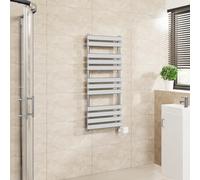 Warmehaus Flat Panel Electric Towel Rail Touch Screen Chrome 1200x500mm | Timer, Thermostatic, Mild Steel, 3 Operating Modes, LCD Display, Dual Fuel, Bathroom Ladder Radiator, Prefilled