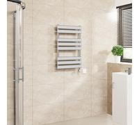 Warmehaus Flat Panel Electric Towel Rail Touch Screen Chrome 800x500mm | Timer, Thermostatic, Mild Steel, 3 Operating Modes, LCD Display, Dual Fuel, Bathroom Ladder Radiator, Prefilled