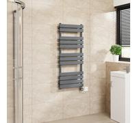 Warmehaus Flat Panel Electric Towel Rail Touch Screen Grey 1200x500mm | Timer, Thermostatic, Mild Steel, 3 Operating Modes, LCD Display, Dual Fuel, Bathroom Ladder Radiator, Prefilled