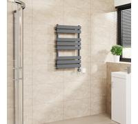 Warmehaus Flat Panel Electric Towel Rail Touch Screen Grey 800x500mm | Timer, Thermostatic, Mild Steel, 3 Operating Modes, LCD Display, Dual Fuel, Bathroom Ladder Radiator, Prefilled