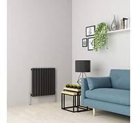 Warmehaus Horizontal Column Designer Radiator Oval Panel Single Anthracite 600 x 590mm - Modern Central Heating Space Saving Radiators - Perfect for Bathrooms, Kitchen, Hallway, Living Room