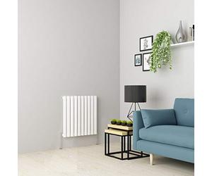 Warmehaus Horizontal Column Designer Radiator Oval Panel Single White 600 x 590mm - Modern Central Heating Space Saving Radiators - Perfect for Bathrooms, Kitchen, Hallway, Living Room