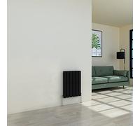 Warmehaus Horizontal Designer Radiator Flat Panel Double Black 600 x 410mm | Modern Column Central Heating, Double Radiator, Wall Mounted Bathroom Kitchen Radiators