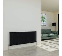 Warmehaus Horizontal Designer Radiator Flat Panel Single Black 600 x 1430mm | Modern Column Central Heating, Small Radiator, Wall Mounted Bathroom Kitchen Radiators