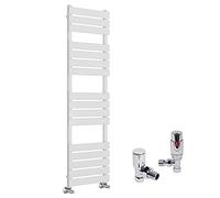 Warmehaus Minimalist Bathroom Flat Panel Heated Towel Rail Radiator Rad White 1600 x 450mm - Modern Central Heating Space Saving Radiators - with Angled Thermostatic Radiator Valve Pack