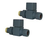 Warmehaus Pair of Straight Radiator Valves Square Anthracite