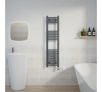 Warmehaus Prefilled 1200x300mm Curved Electric Heated Towel Rail with Timer Thermostatic Bathroom Radiator Anthracite - 600W(Chrome Heating Element)