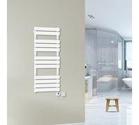 Warmehaus Prefilled 1200x500mm Flat Electric Heated Towel Rail White 500W | Thermostatic Bathroom Radiator, LCD Display, Timer, T Piece, Wall Mounted