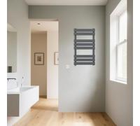 Warmehaus Prefilled Electric Heated Towel Rail Flat Panel Bathroom Ladder Radiator Sand Grey 500W 800 x 450mm
