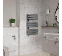 Warmehaus Prefilled Electric Heated Towel Rail with Timer Designer Flat Panel Thermostatic Bathroom Towel Radiator Gunmetal 824x500mm