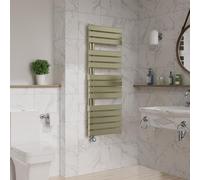 Warmehaus Prefilled Electric Heated Towel Rail with Timer Designer Flat Panel Thermostatic Bathroom Towel Radiator Brushed Brass 1380x500mm