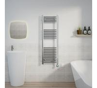 Warmehaus Prefilled Electric Towel Radiator Straight Chrome 1200x400mm | Thermostatic, Timer, LCD Display, Child Lock, Dual Fuel, Mild Steel, Wall Mounted, Bathroom Ladder Towel Warmer