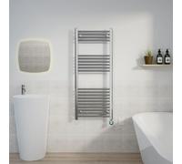 Warmehaus Prefilled Electric Towel Radiator Straight Chrome 1200x500mm | Thermostatic, Timer, LCD Display, Child Lock, Dual Fuel, Mild Steel, Wall Mounted, Bathroom Ladder Towel Warmer
