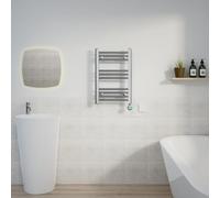 Warmehaus Prefilled Electric Towel Radiator Straight Chrome 600x400mm | Thermostatic, Timer, LCD Display, Child Lock, Dual Fuel, Mild Steel, Wall Mounted, Bathroom Ladder Towel Warmer