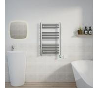 Warmehaus Prefilled Electric Towel Radiator Straight Chrome 800x500mm | Thermostatic, Timer, LCD Display, Child Lock, Dual Fuel, Mild Steel, Wall Mounted, Bathroom Ladder Towel Warmer