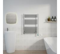 Warmehaus Prefilled Electric Towel Radiator Straight Chrome 800x600mm | Thermostatic, Timer, LCD Display, Child Lock, Dual Fuel, Mild Steel, Wall Mounted, Bathroom Ladder Towel Warmer